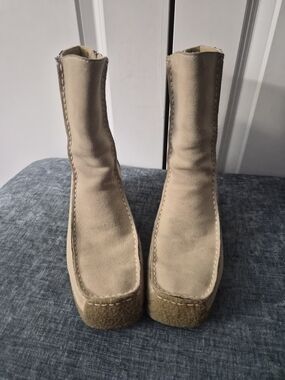 Candies Beige Suede Women's Platform Ankle Boot